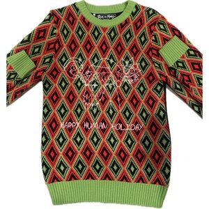 Rick and Morty Festive Green and Red Crewneck Sweater